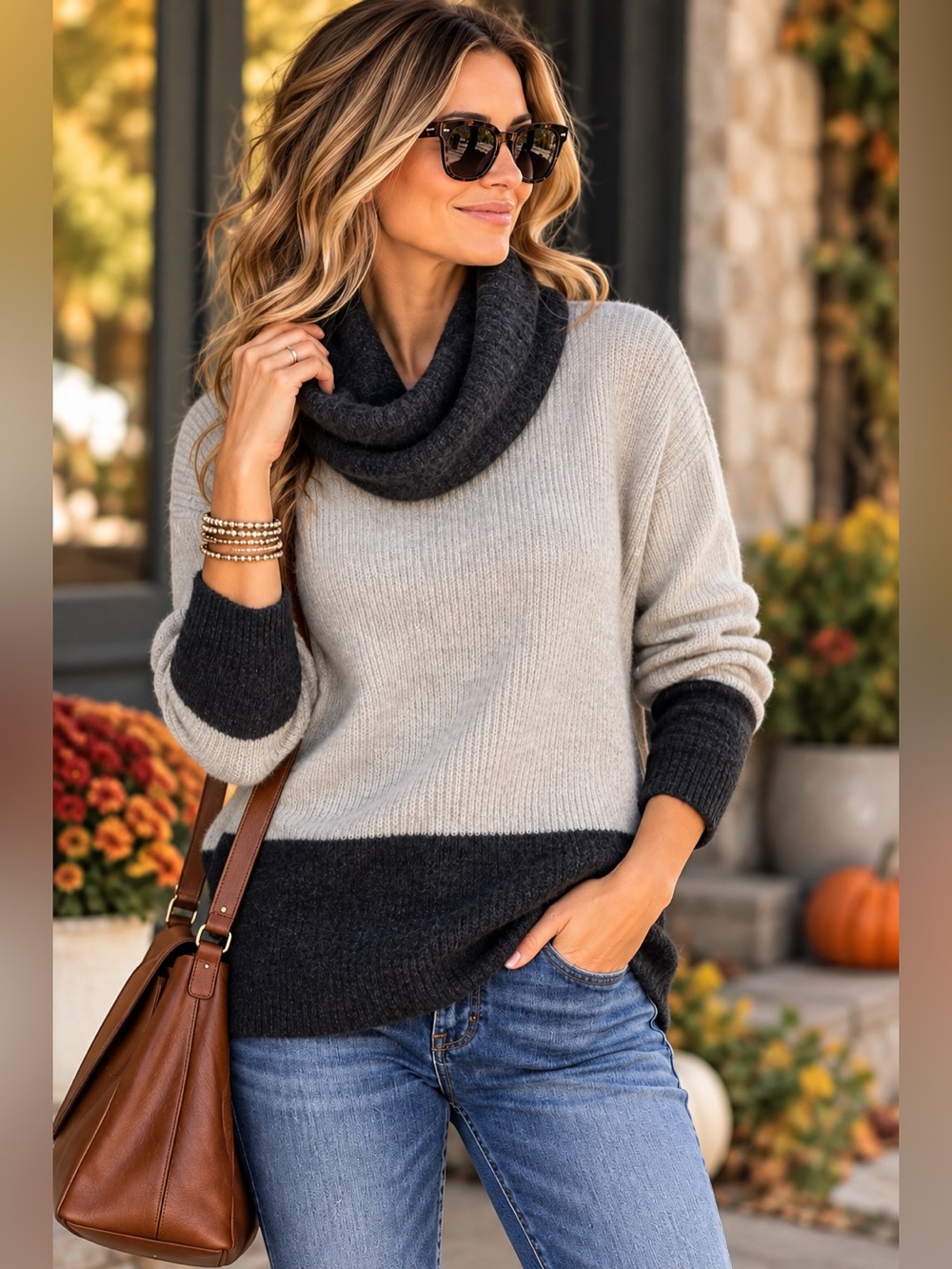 Lord & Taylor 100% Cashmere XS Colorblock Cowl Neck Sweater Gray Charcoal